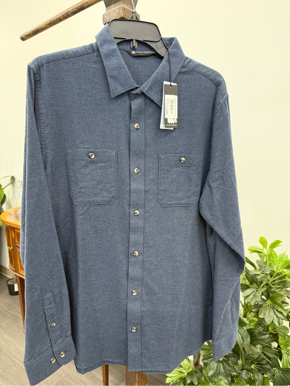 Travis Mathew Men's Dark Blue Long-Sleeve Button-Down Shirt